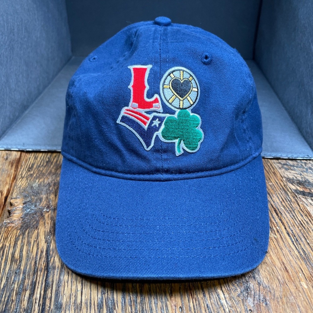 Boston Sports LOVE Hat Navy Blue Dad Cap‎ Red Sox Patriots Bruins Celtics Logo